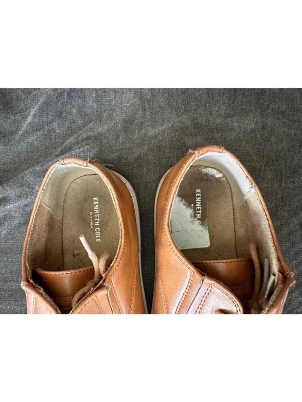 Kenneth Cole Kids Cognac Tan Faux Leather Oxford Lace-Up Shoes Man Made